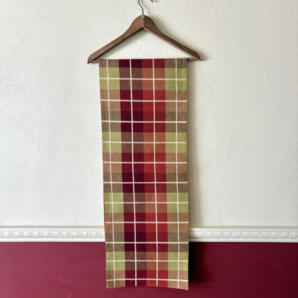 Table runner 100% cotton green maroon plaid made in Inda 13X71